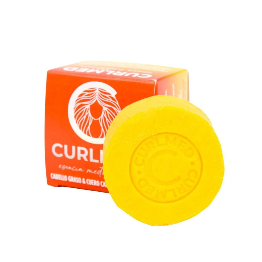 CurlMed Champú Sólido Cabello Graso y Cuero Cabelludo Sensible 80g – Controla la Grasa y Calma tu Piel