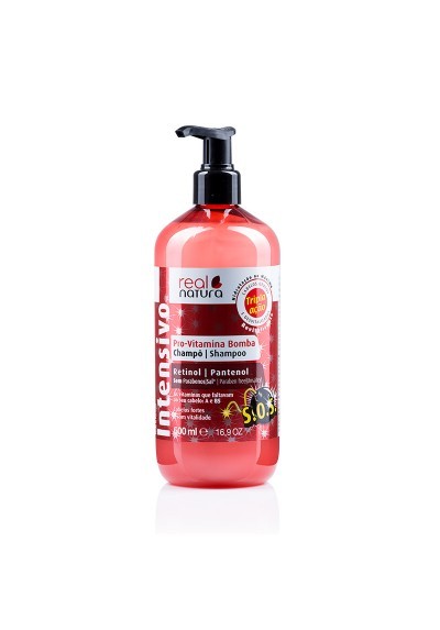 Champú Real Natura Pro Vitaminas Bomba 500ml – Hidratación y Crecimiento para Cabello Opaco