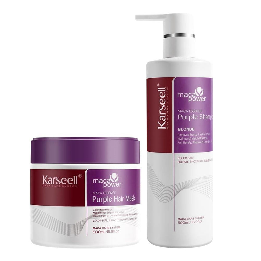 Pack Champú y Mascarilla Purple Karseell - Matiza, Nutre y Protege Cabello Rubio o Decolorado