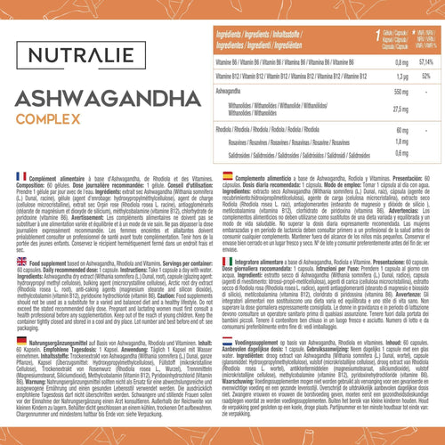 Ashwagandha Complex Nutralie 60 cápsulas – Fórmula Avanzada con KSM-66®, Rhodiola, Vitaminas B6 y B12