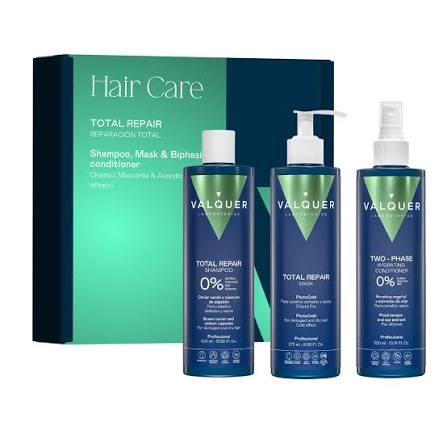 Valquer Pack Total Repair para Cabellos Dañados - Champú, Mascarilla y Acondicionador Bifásico - 975 ml