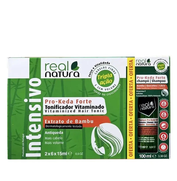 Real Natura Kit Pro-Keda Forte | Champú + Ampollas Tonificantes Anticaída para Cabello Fino